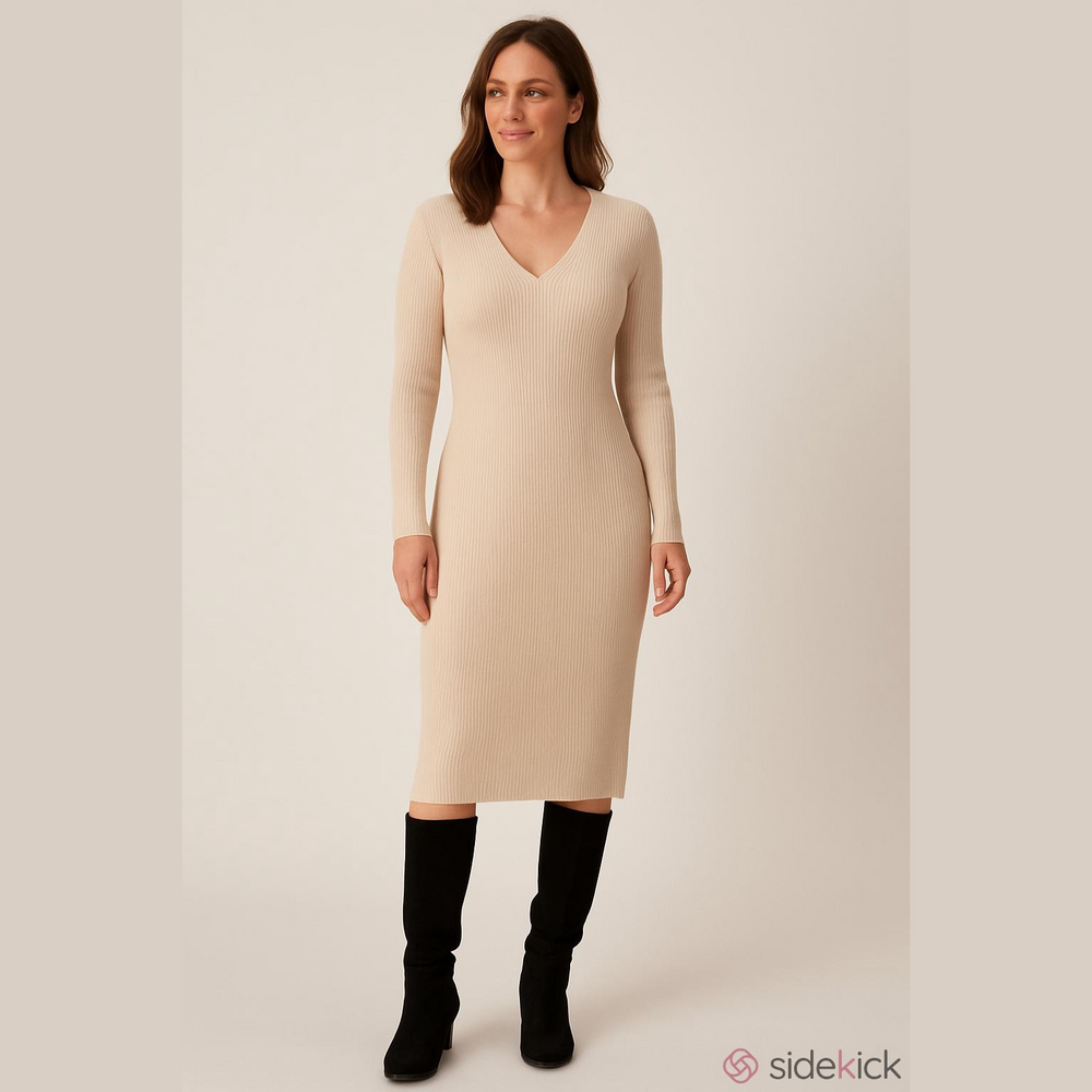 Part Two CattiaPW Ribbed Knit Neutral Midi Dress